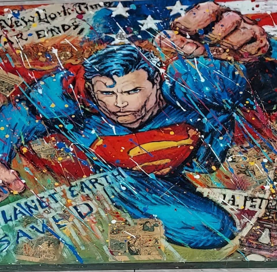 "Superman" 48x48 Limited Edition Mixed Media Painting by Roman