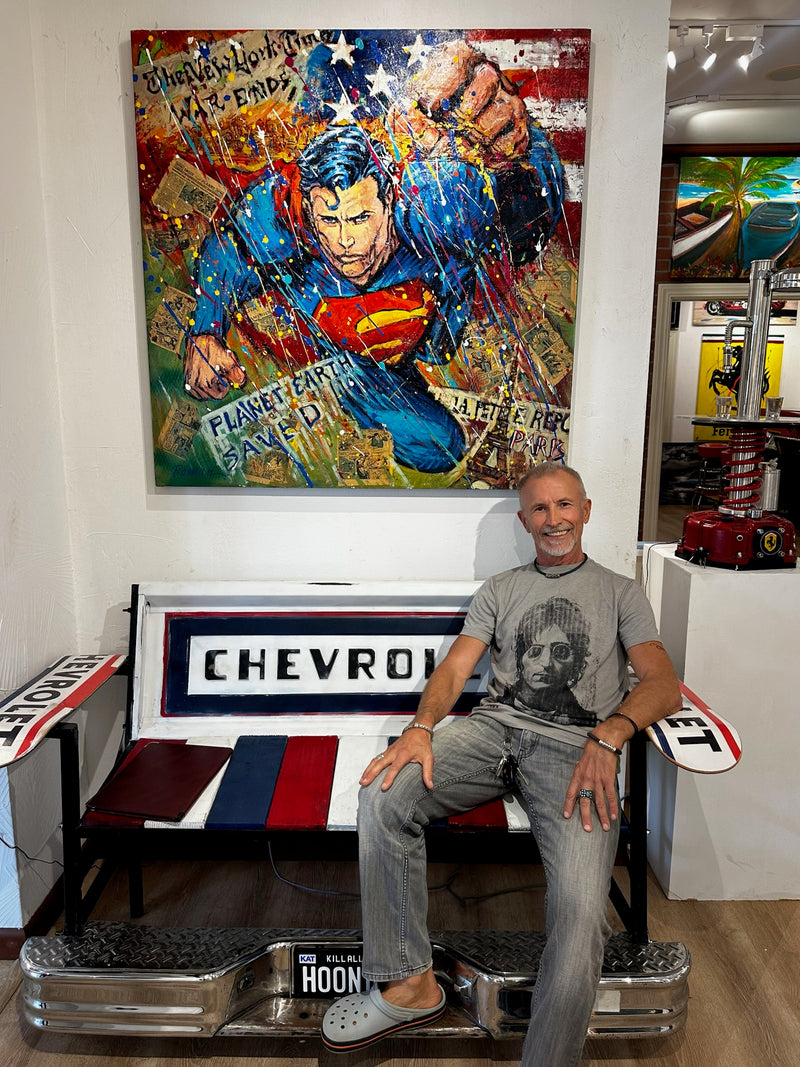 "Superman" 48x48 Limited Edition Mixed Media Painting by Roman
