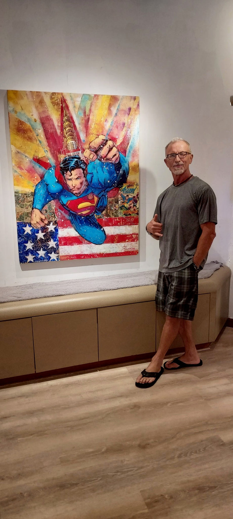 "Superman BTC" 36x48 Original & Limited Edition Mixed Media Painting by Roman