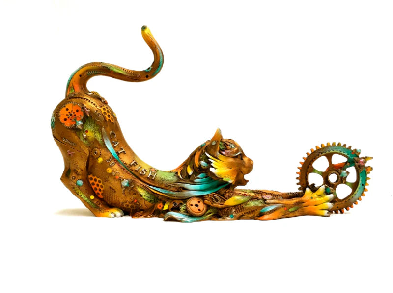 Nano Lopez "Catfish Lily" Bronze Cat Sculpture