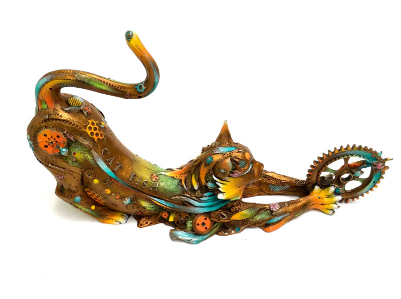 Nano Lopez "Catfish Lily" Bronze Cat Sculpture