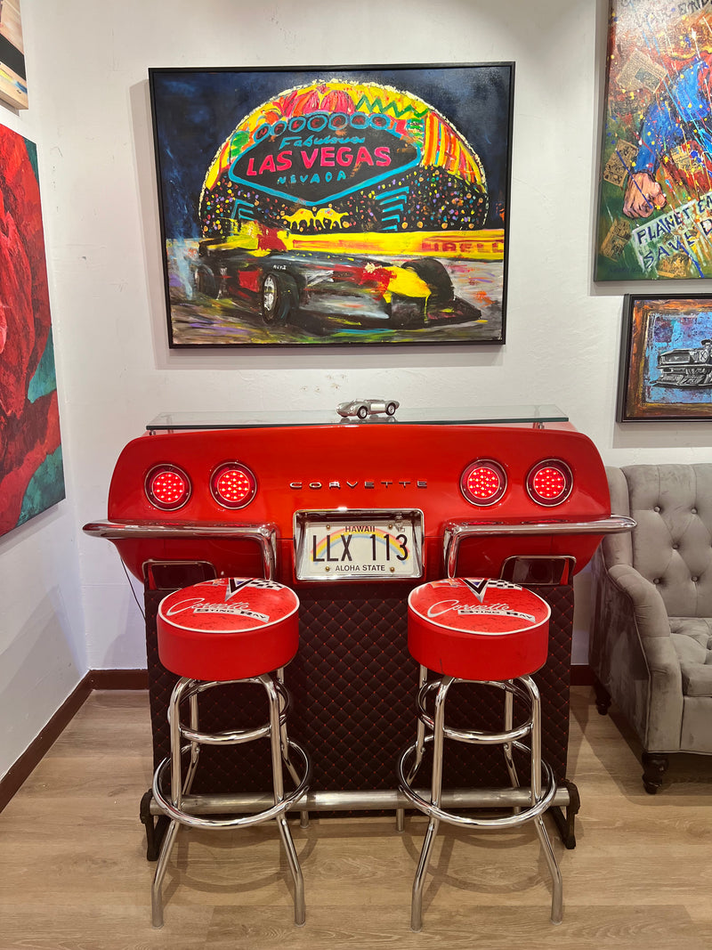 "Little Red Corvette Bar"  Original Auto Art - by James Freeborne Welch