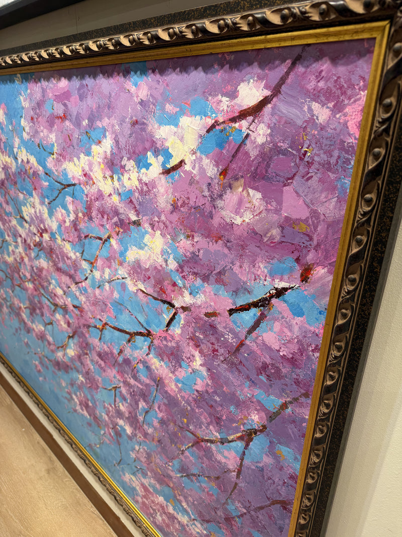 Original "Cherry Blossoms" 40x60 Oil Painting - by Roman -framed