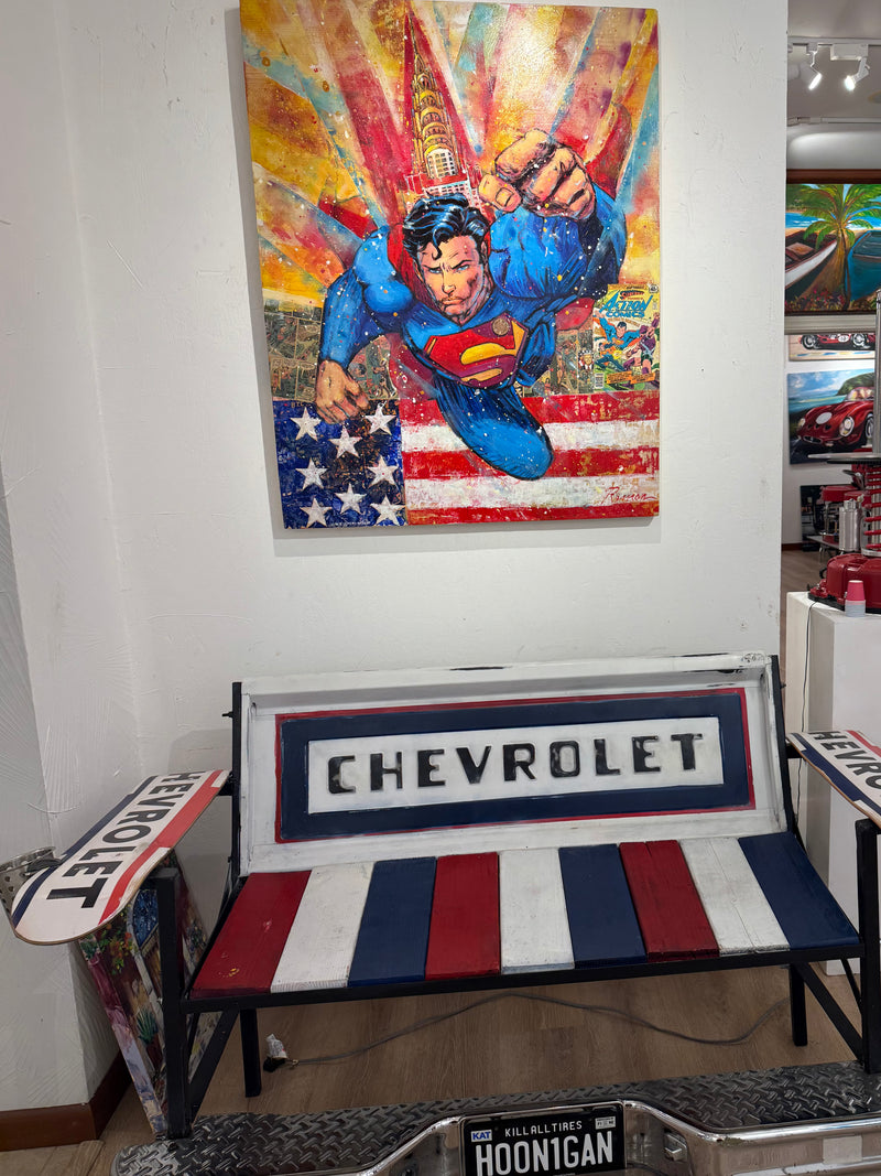 "Superman BTC" 36x48 Original & Limited Edition Mixed Media Painting by Roman