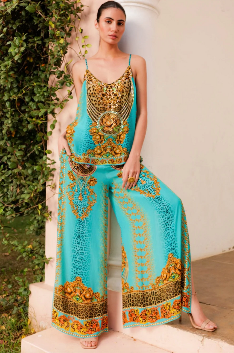 Czarina -Palazzo Pants -Aqua Leopard