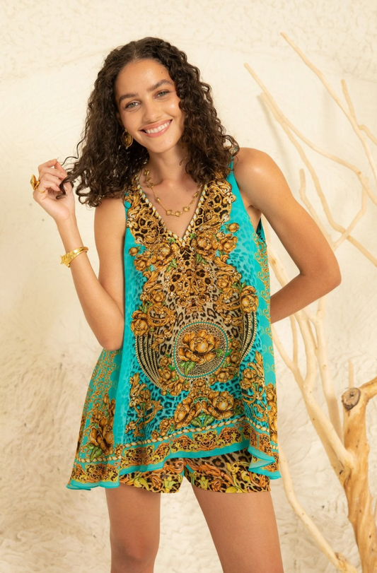 Czarina - Tank Top -Aqua Leopard