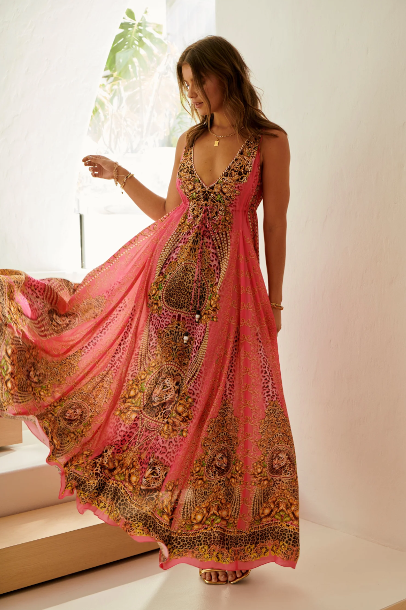 pink and orange leopard print dress Paradise Pink and Orange Leopard-Print Wrap Maxi Dress