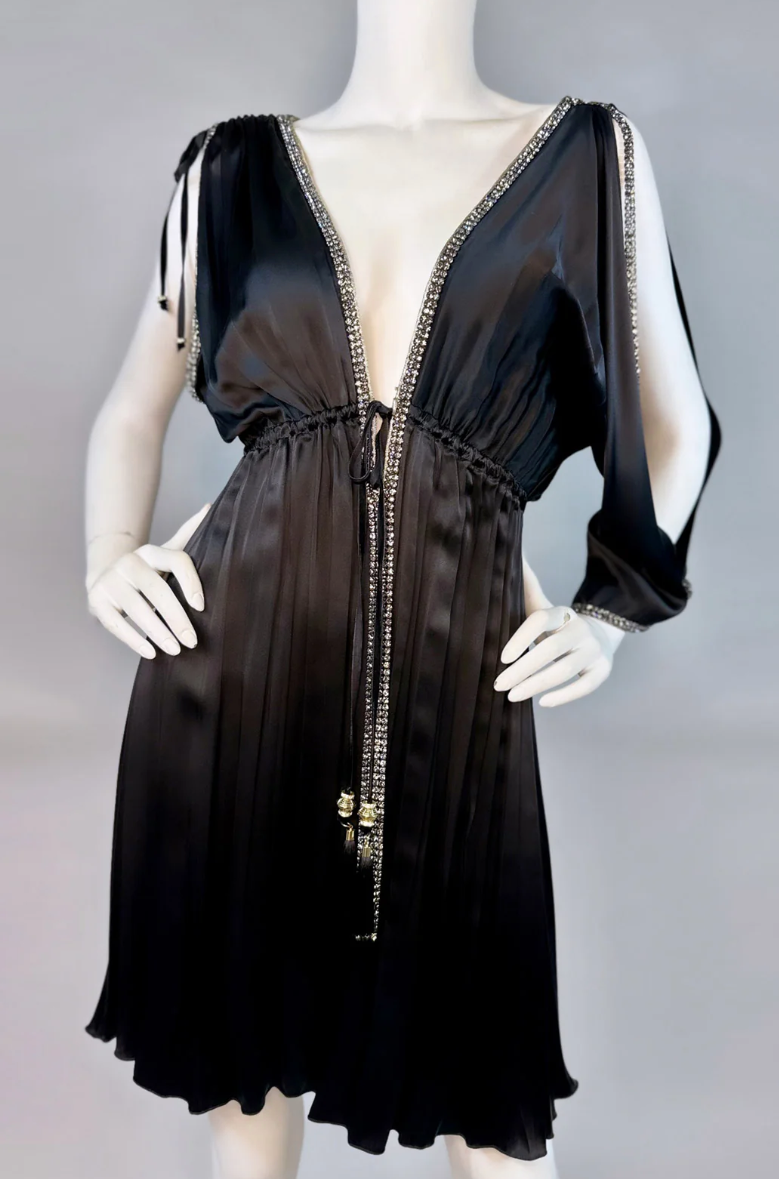 Kasia Black Short Dress - Handmade Silk